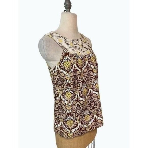 Milly Brown Yellow Pineapple Sleeveless Top 8 Fits 6 - Picture 3 of 5